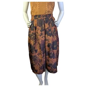 Vintage Mr Jax 100% Silk Floral Midi Skirt Pleated Dark Academia Medium 29 Waist